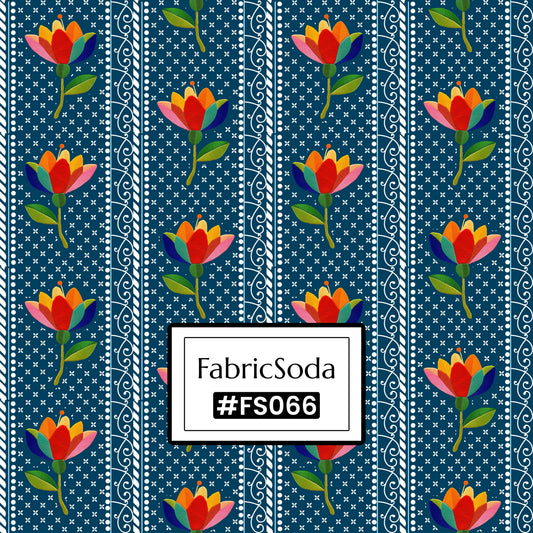 FS066 Blue Floral Lace Printed Fabric