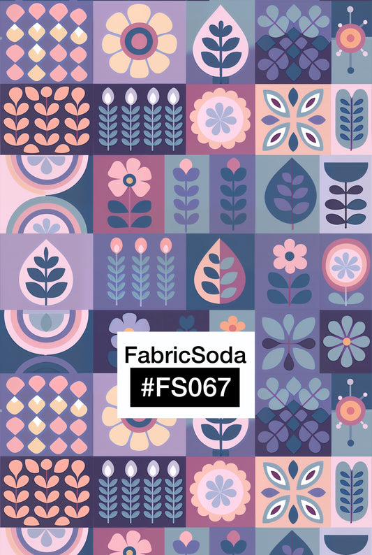 FS067 Purple Floral Checkered Printed Fabric