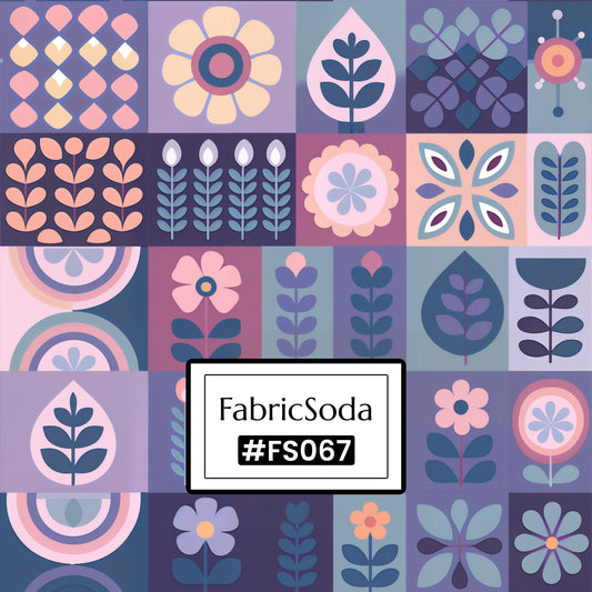 FS067 Purple Floral Checkered Printed Fabric
