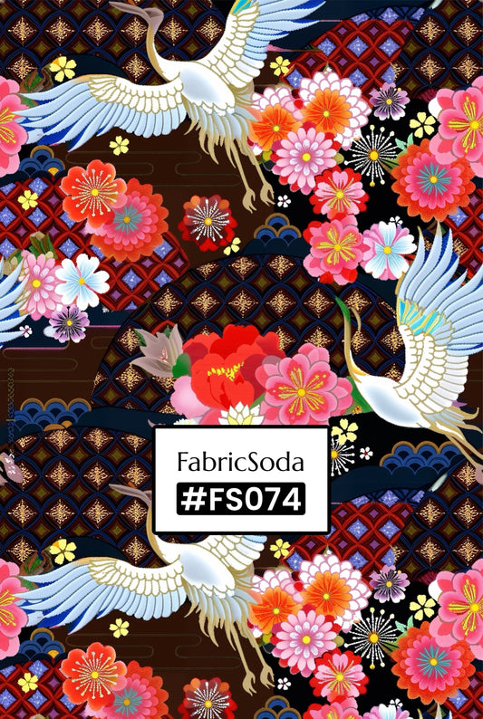 FS074 Japanese Style Crane Floral Printed Fabric