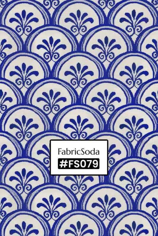 FS079 Blue Floral Japanese Wave Printed Fabric