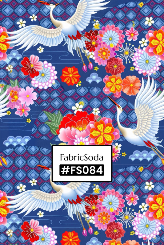 FS084 Japanese Style Crane Floral Printed Fabric