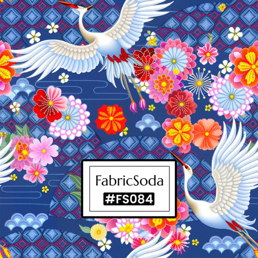 FS084 Japanese Style Crane Floral Printed Fabric