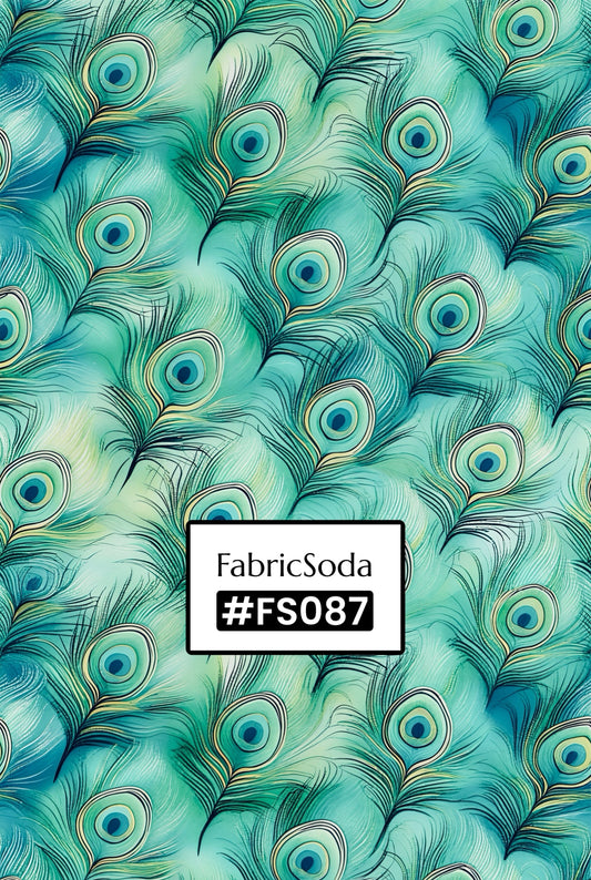 FS087 Soft Green Peacock Feather Fabric