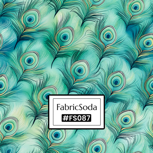 FS087 Soft Teal Peacock feather Seamless Pattern JPG