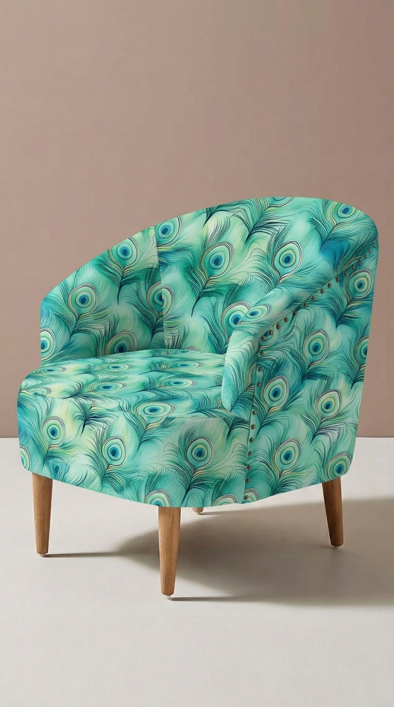 FS087 Soft Teal Peacock feather Seamless Pattern JPG