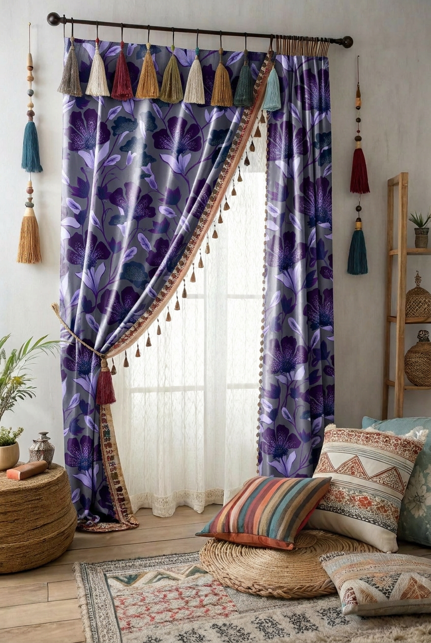 FS089 Violet Garden Printed Fabric for curtain 