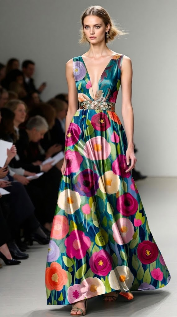 FS090 Colourful Flower Garden Fabric for dress 