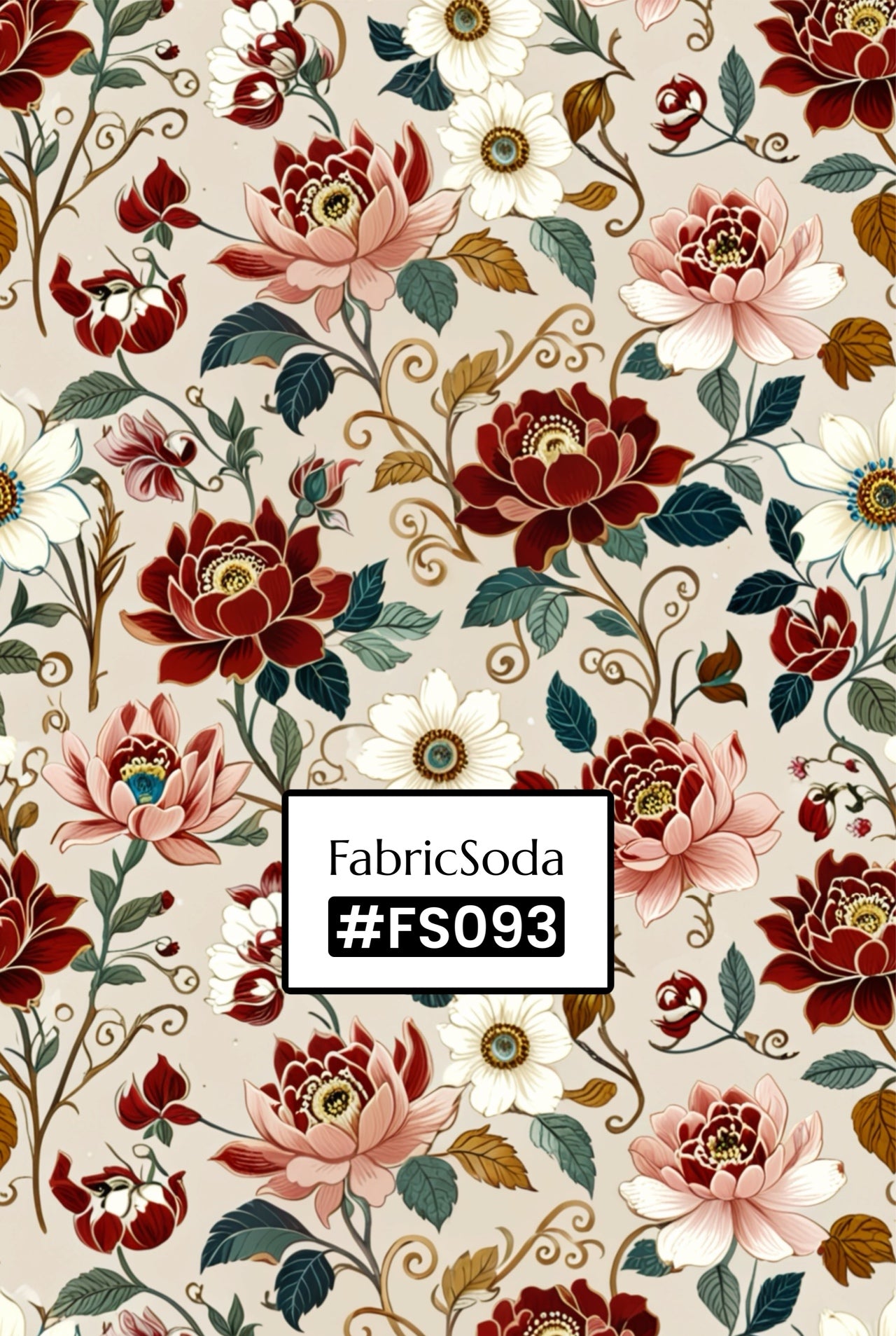 FS093 Peonies on Beige Floral Fabric