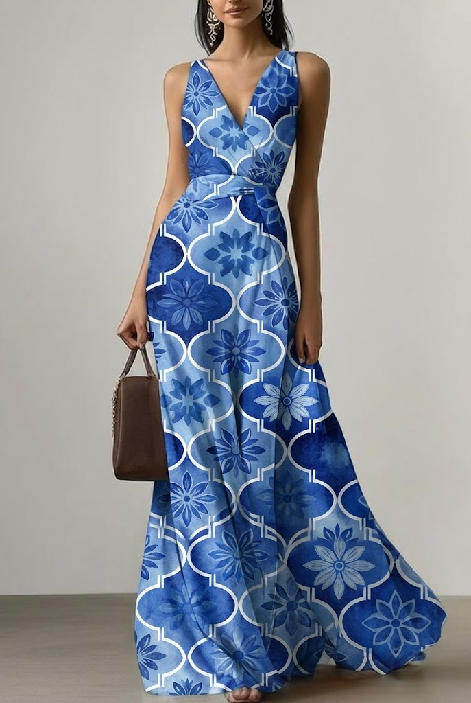 FS096 Blue Watercolour Floral Seamless Pattern PNG