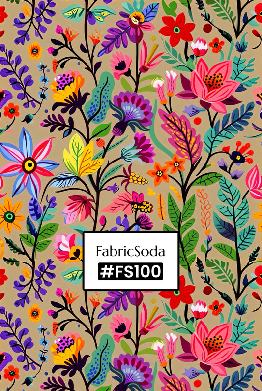 FS100 Wildflower on Beige Printed Fabric