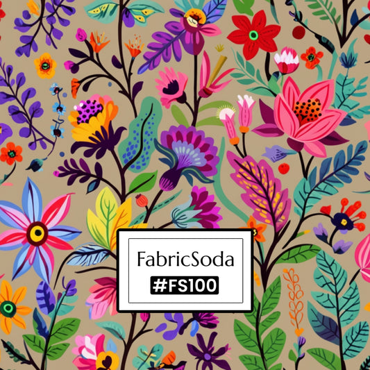 FS100 Wildflower on Beige Printed Fabric