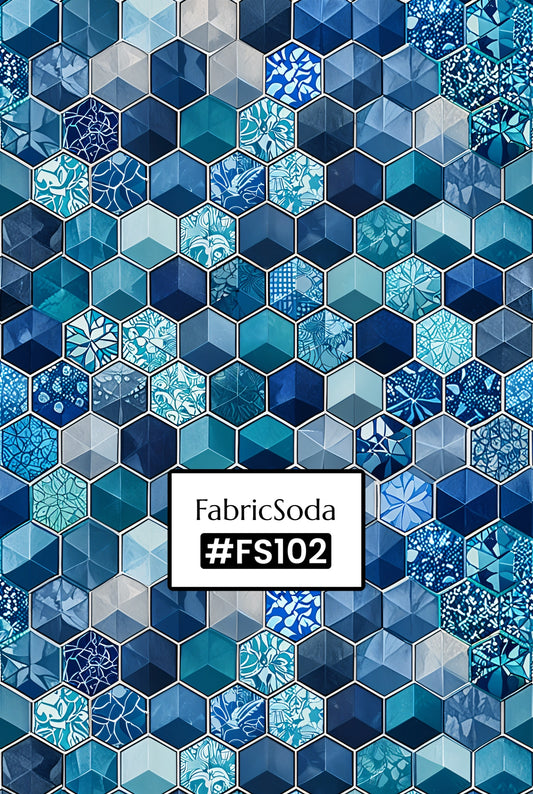 FS102 Blue Cube Geometric Printed Fabric