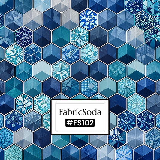 FS102 Blue Cube Geometric Printed Fabric