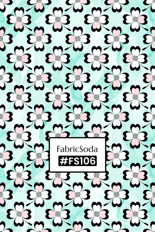 FS106 Pink Flowers on Teal Printed Fabric