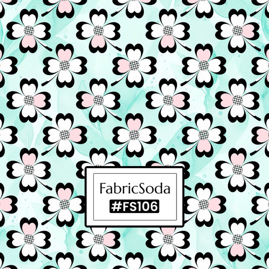 FS106 Pink Flowers on Teal Printed Fabric