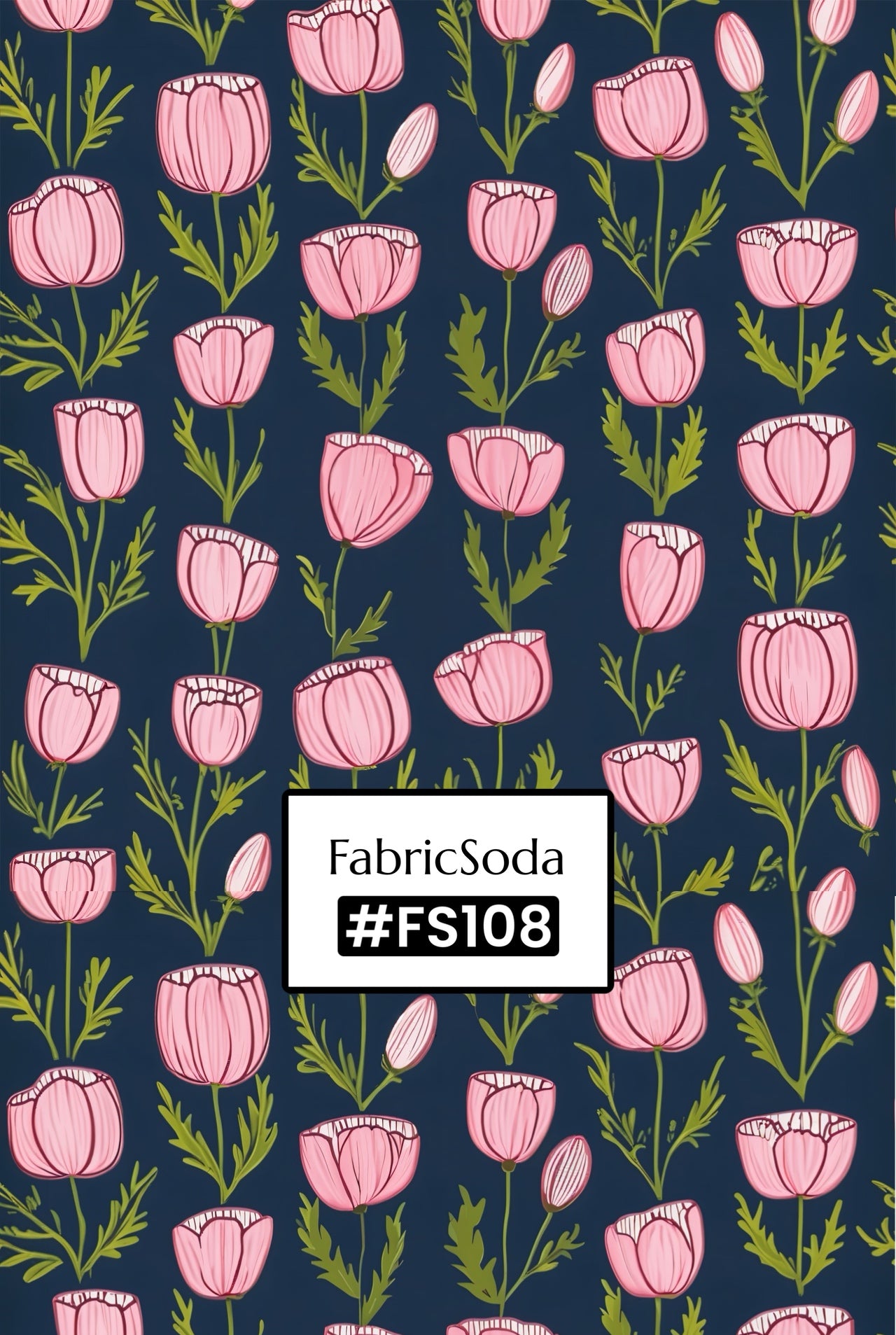 FS108 Pink Floral on Navy Seamless Pattern PNG
