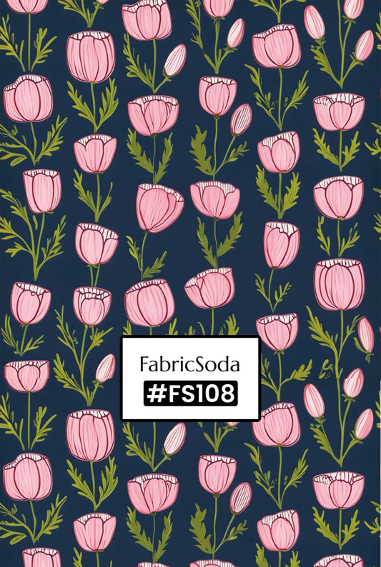FS108 Pink Floral on Navy Printed Fabric