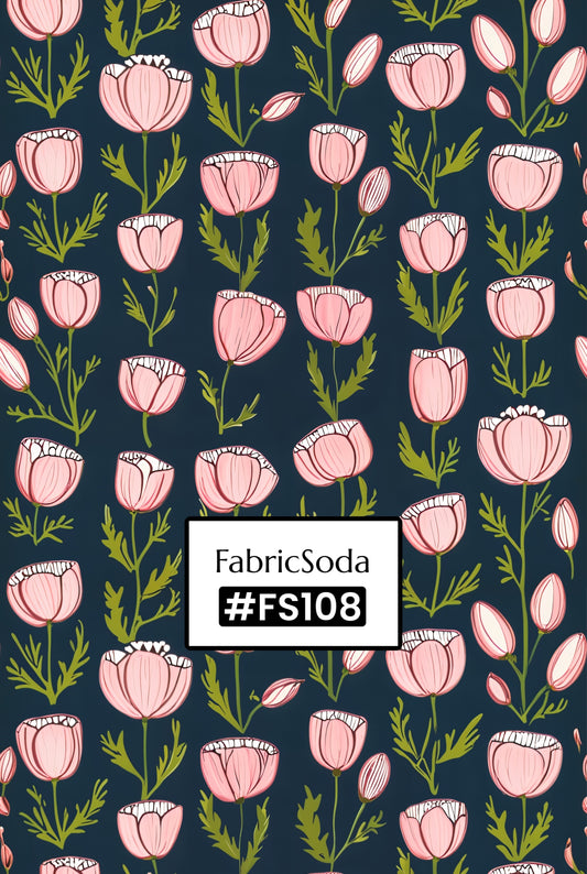 FS108 Pink Floral on Navy Printed Fabric