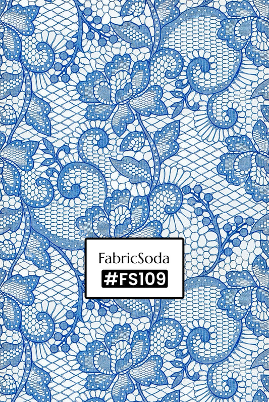 FS109 Blue Floral Lace Printed Fabric