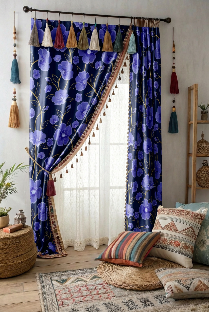 FS111 Purple Floral Printed Fabric