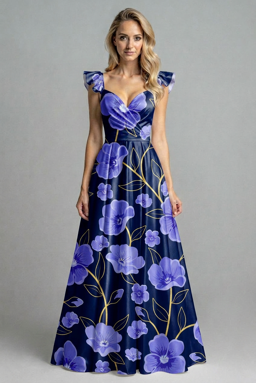 FS111 Purple Floral Printed Fabric