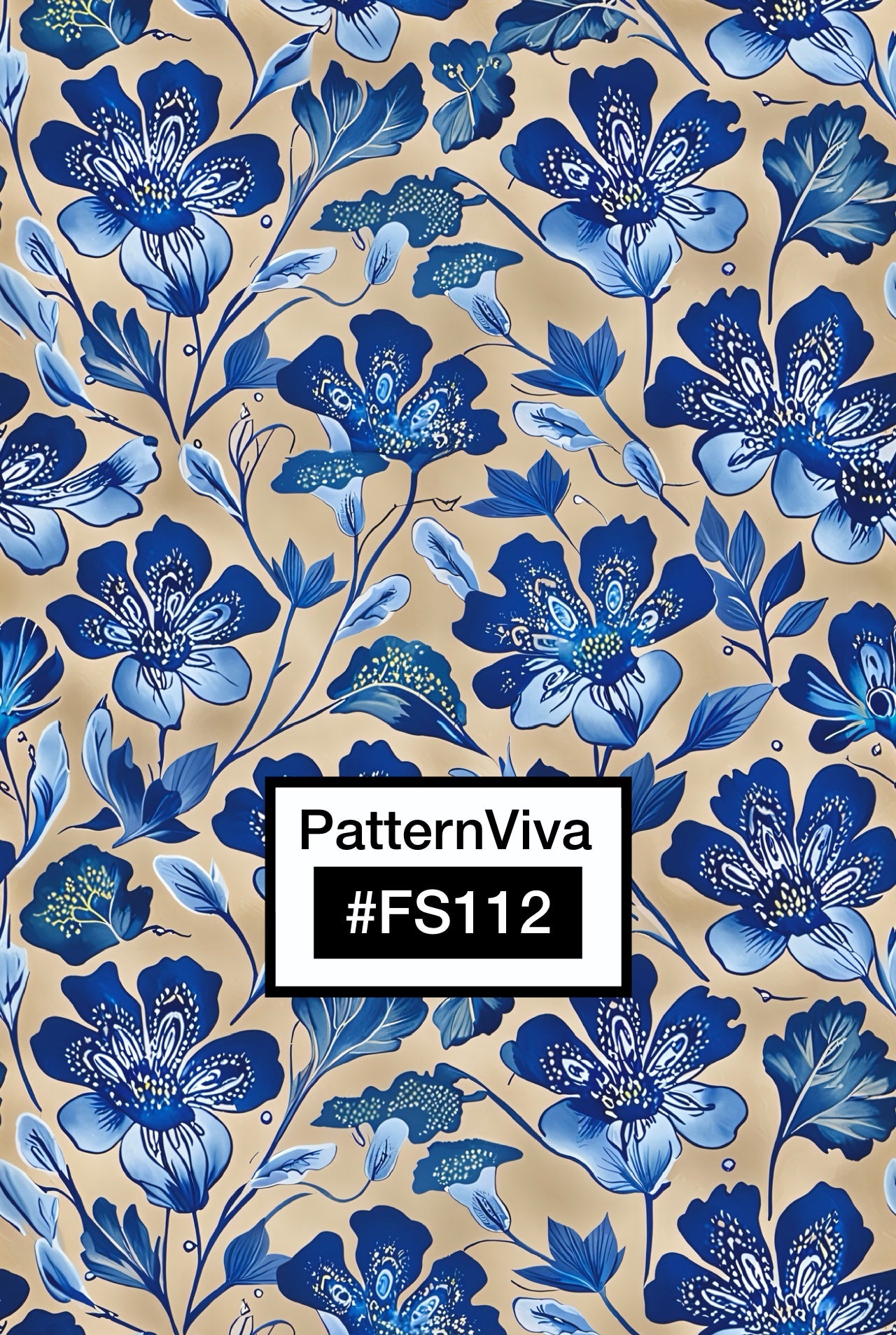 FS112 Blue Floral on Beige Seamless Pattern