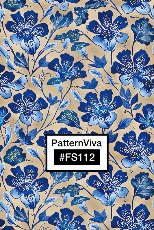 FS112 Blue Floral on Beige Seamless Pattern