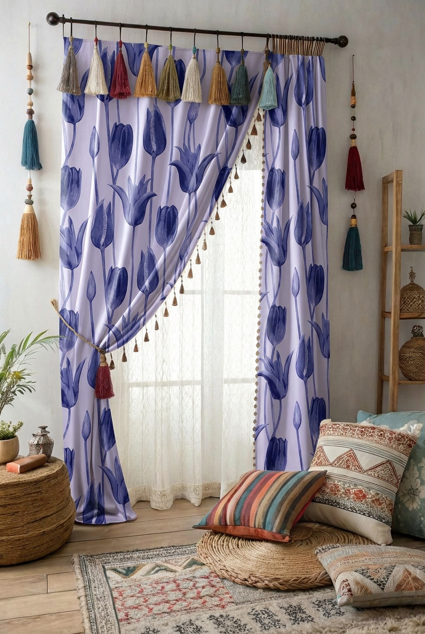 FS113 Purple Tulips Printed Fabric