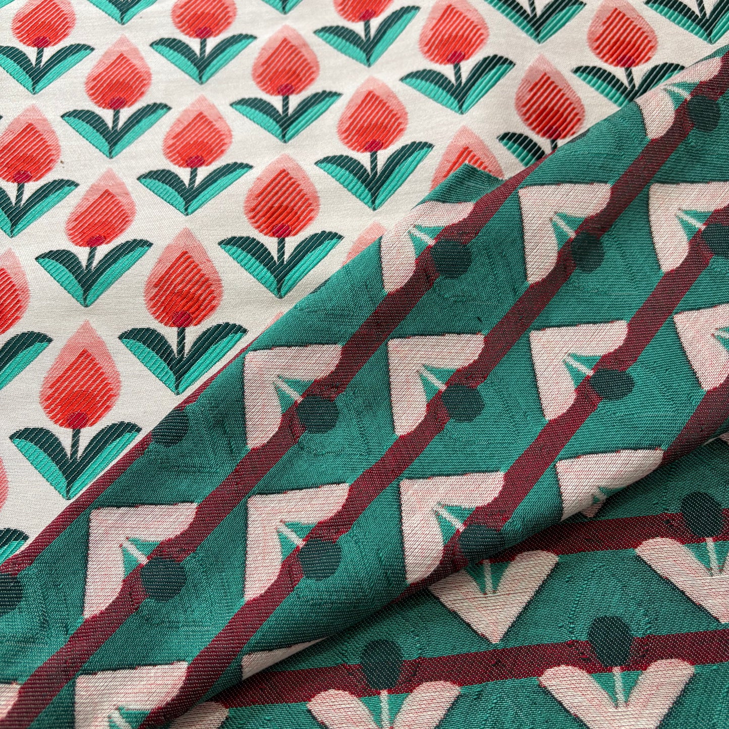 FS052 Peach Tulips Floral Jacquard Fabric