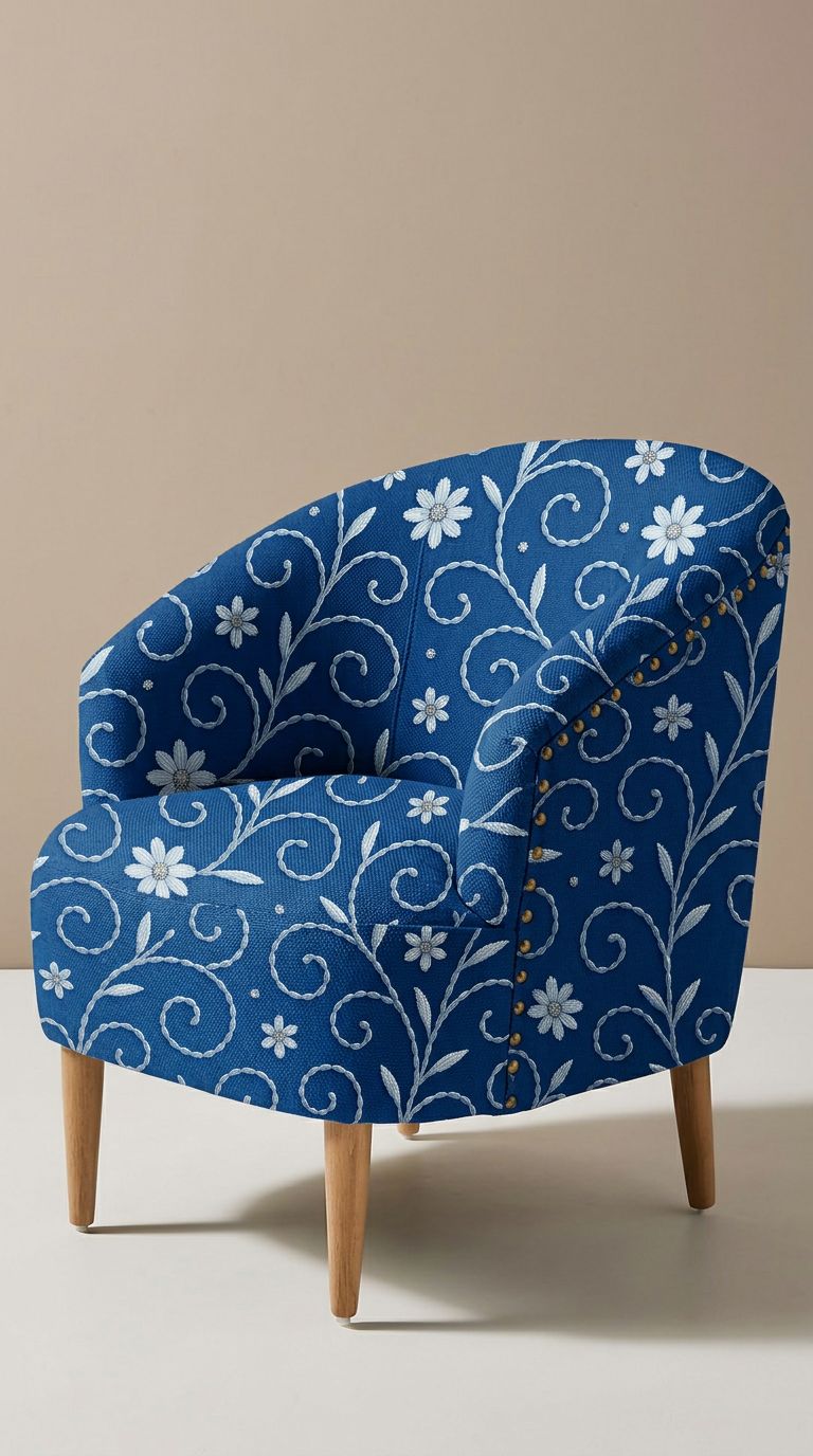 FS069 White Floral on Blue Seamless Pattern JPG