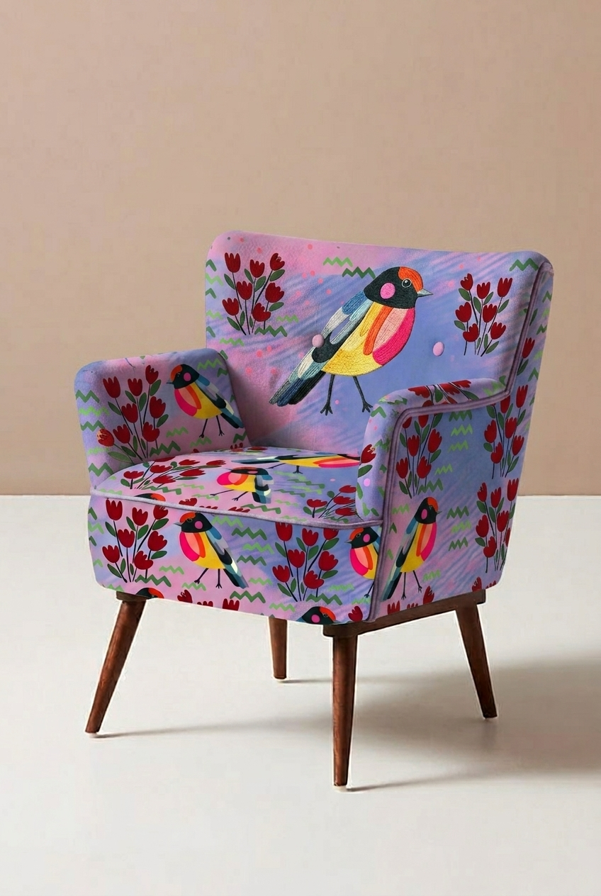 FS044 Purple Bird Floral Printed Fabric