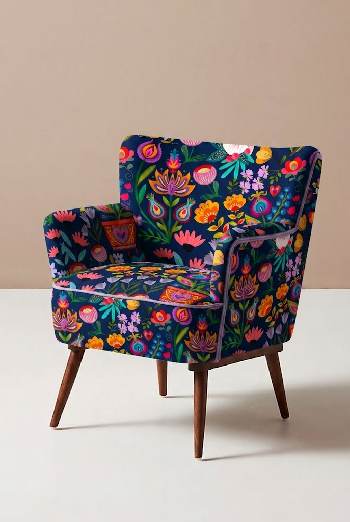 FS047 Navy Wildflower Printed Fabric