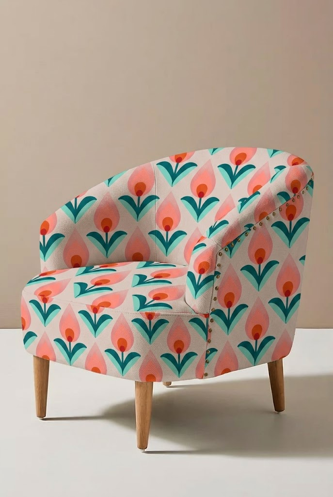 FS052 Peach Tulips Floral Printed Fabric
