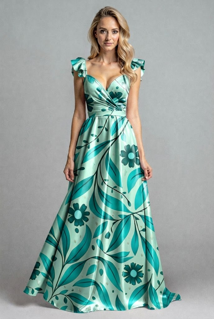 FS110 Teal Floral Printed Fabric