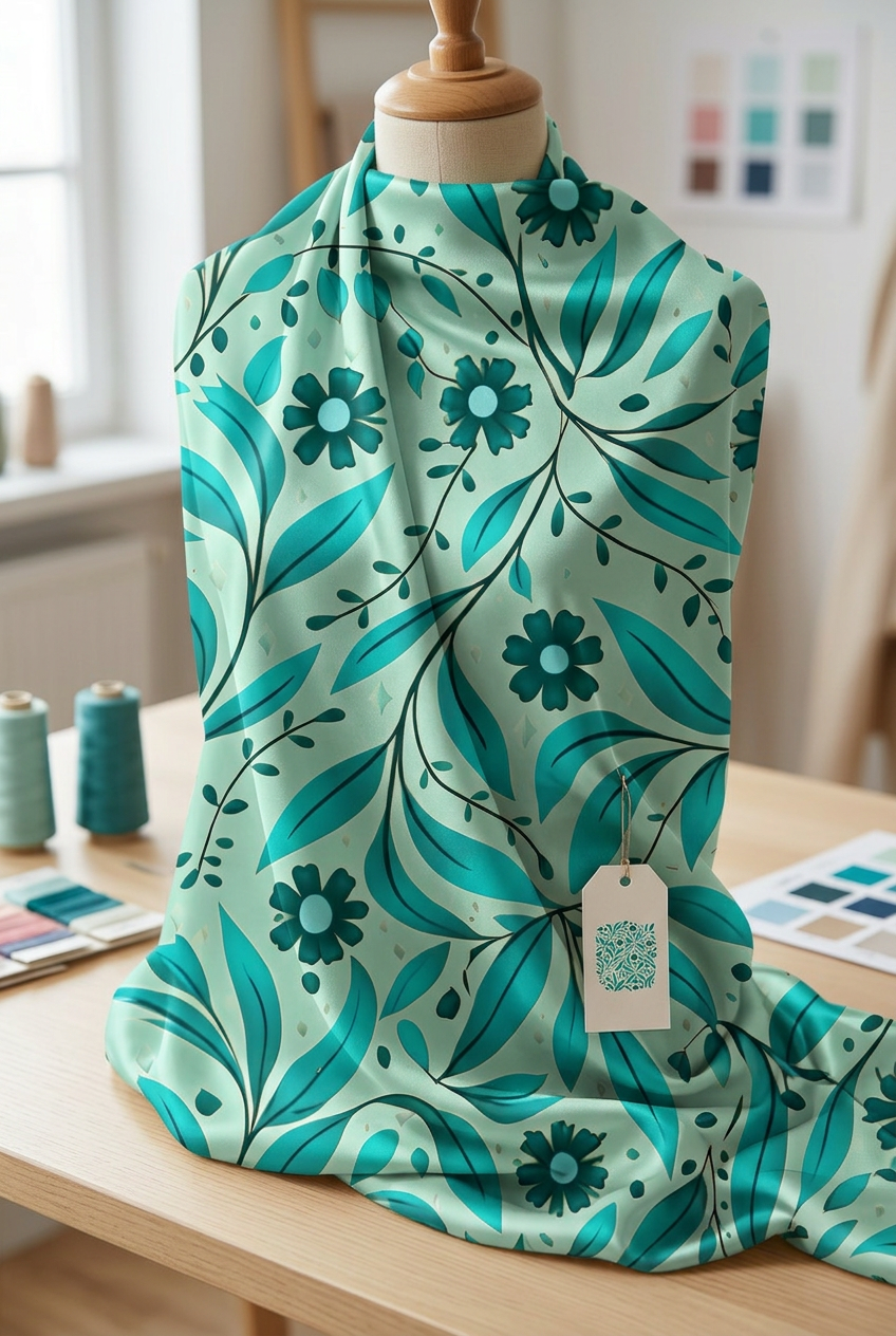FS110 Teal Floral Printed Fabric