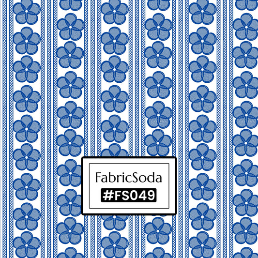 FS049 Blue Floral Stripe Cotton Printed Fabric