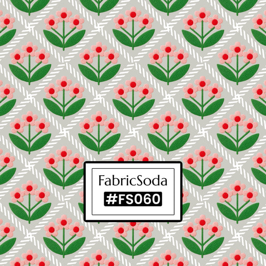 FS060 White Flower Checkered Cotton Printed Fabric