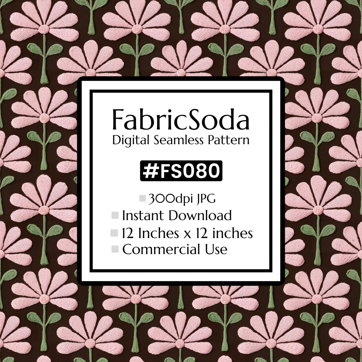 FS080 Pink Flower Embroidery Effect Seamless Pattern JPG