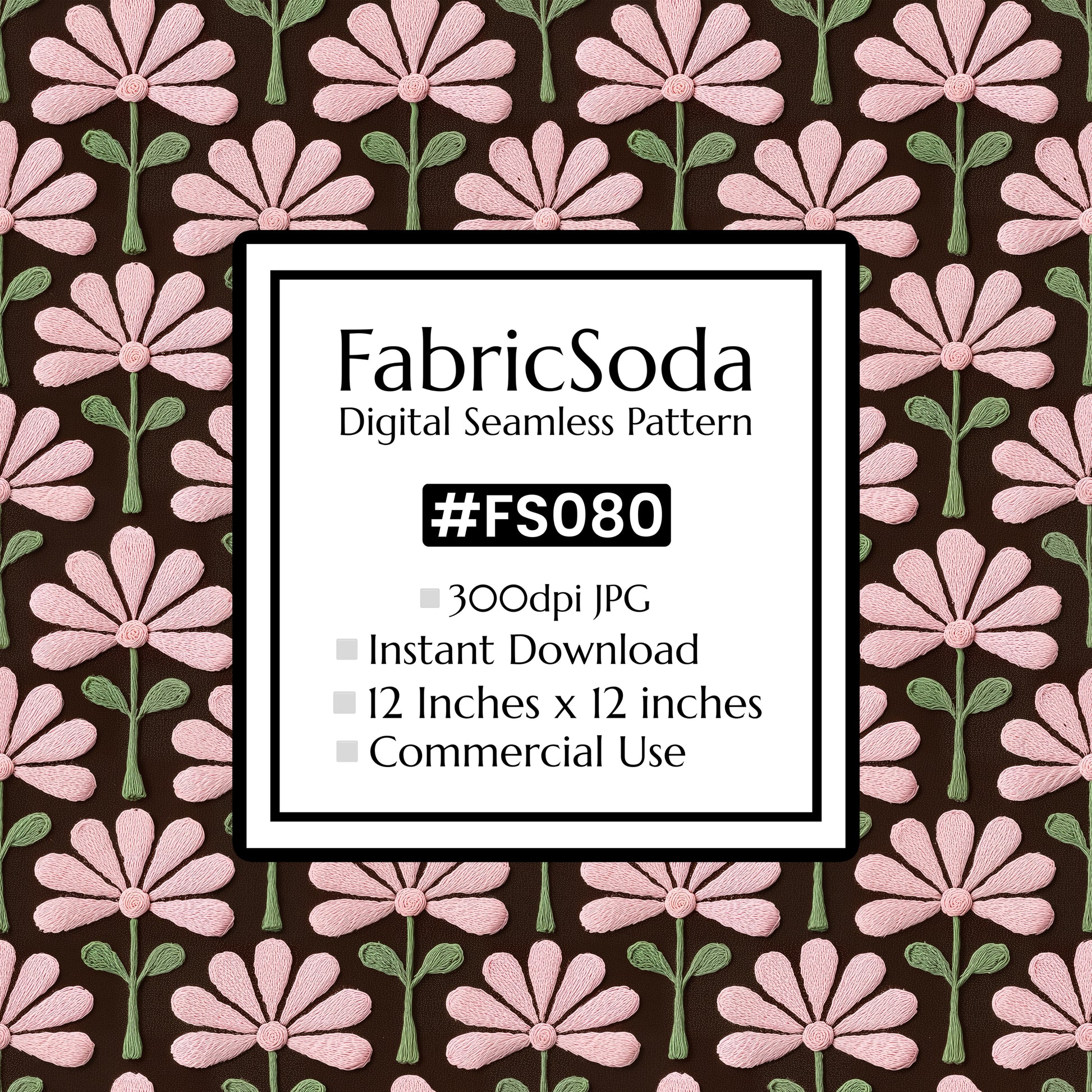 FS080 Pink Flower Embroidery Effect Seamless Pattern JPG