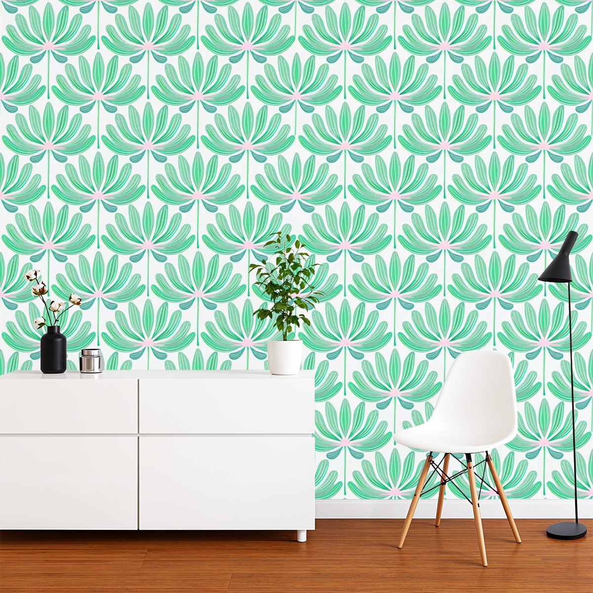 FS085 Light Green Floral Seamless Pattern JPG